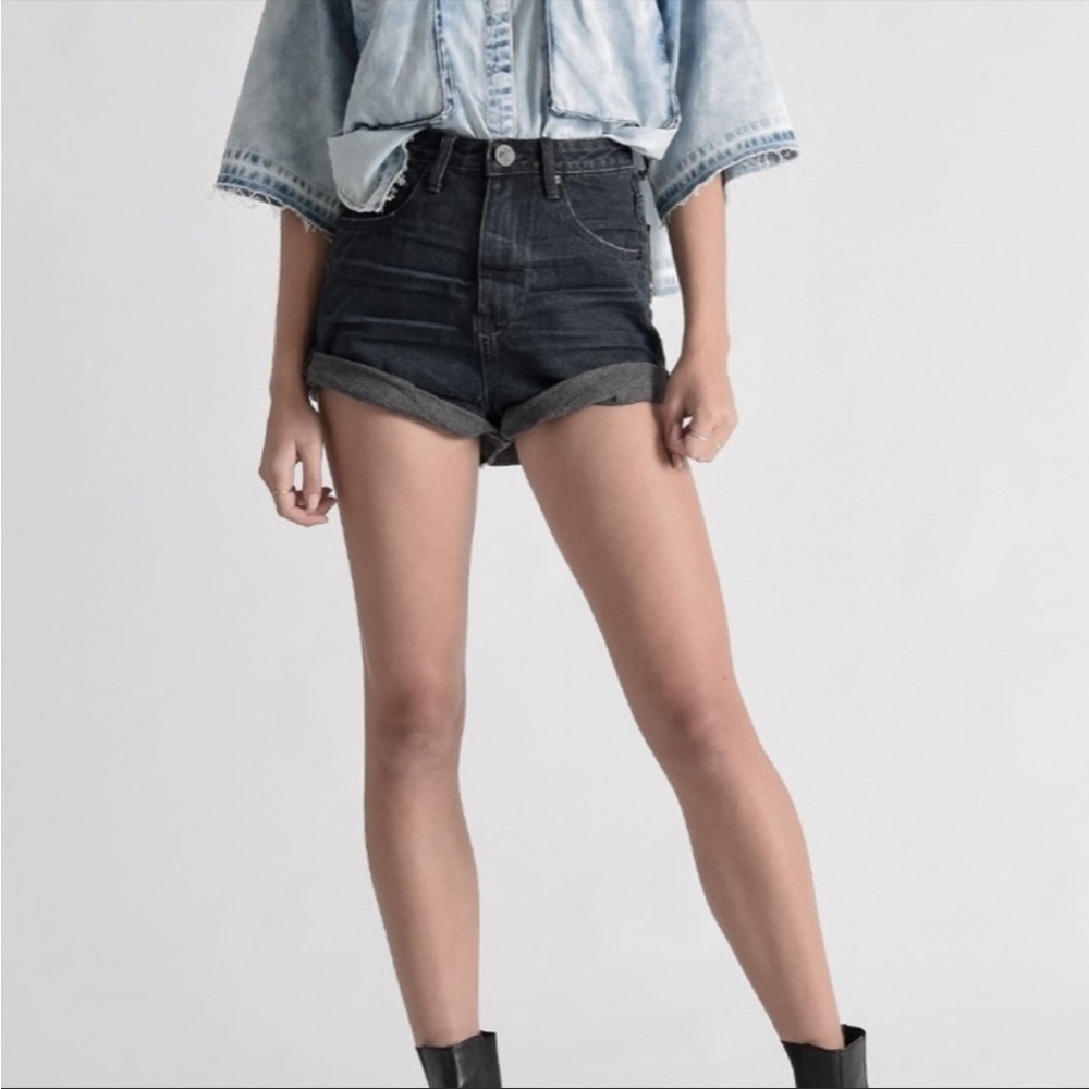 One Teaspoon High Rise Bandits Jean Shorts Dark Blue Black Size 25